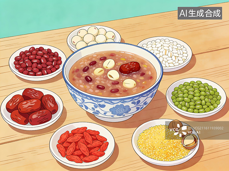 【AI数字艺术】一碗八宝粥及配料图片素材