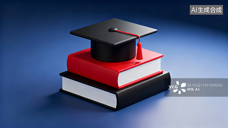 【AI数字艺术】书籍堆上的学士帽图片素材