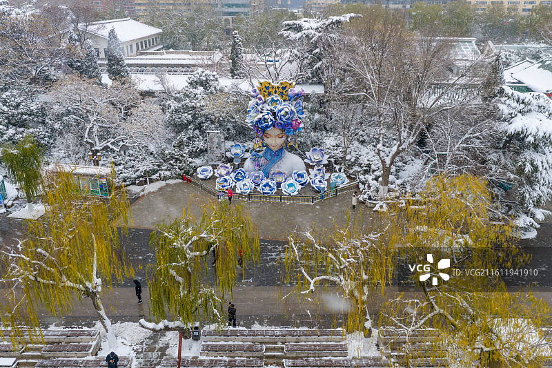 济南大明湖公园雪景图片素材