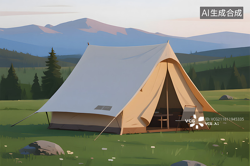 【AI数字艺术】户外露营场景插画图片素材