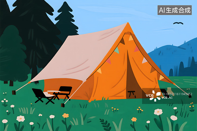 【AI数字艺术】户外露营场景插画图片素材