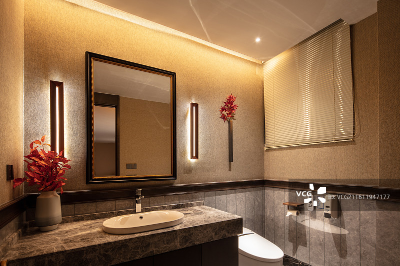 新中式足浴会所独立卫浴与洗手台空间图片素材