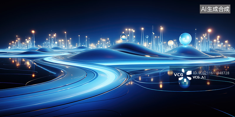 【AI数字艺术】城市科技线条概念图片素材