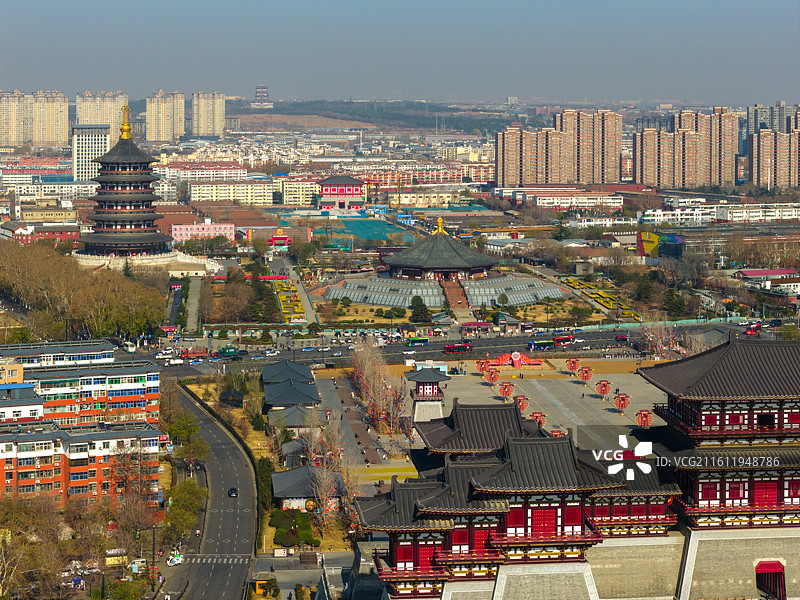 航拍河南省隋唐洛阳城遗址应天门景区冬日户外风光图片素材