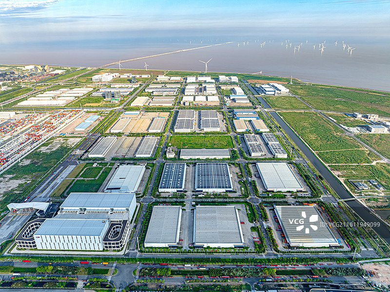 临港物贸园区物流仓库全景航拍 洋山特殊综合保税区陆域 临港自贸区洋山特保区海关图片素材