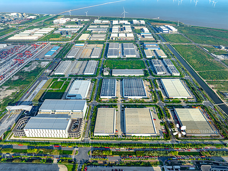 航拍洋山特殊综合保税区陆域全景 临港物贸园区综保物流仓库 临港自贸区洋山特保区海关图片素材