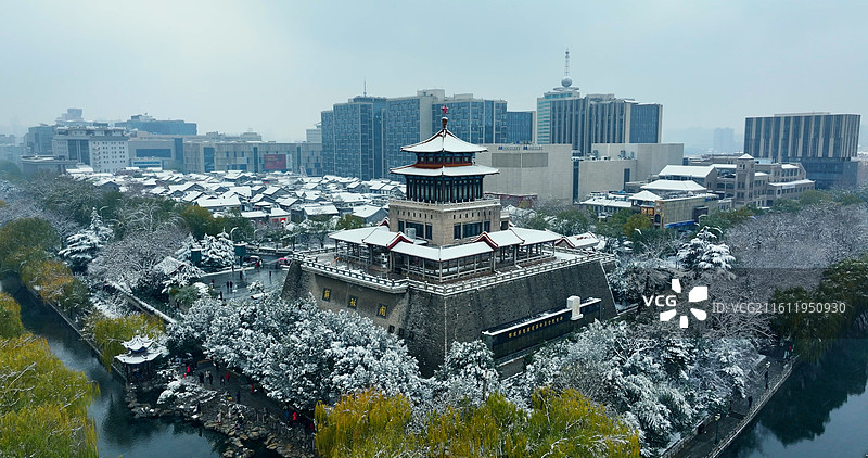 济南解放阁雪景图片素材