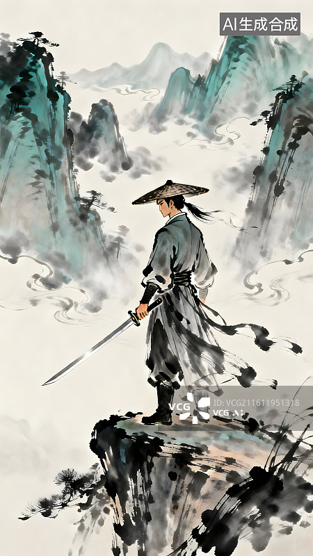 【AI数字艺术】古风武侠水墨壁纸图片素材