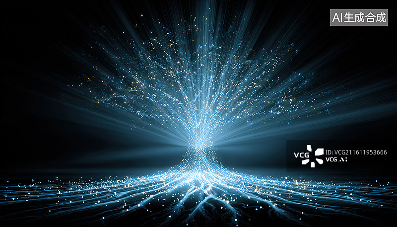 【AI数字艺术】蓝色光束爆发的抽象场景图片素材