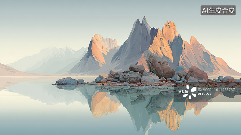 【AI数字艺术】雪山湖景倒影图片素材