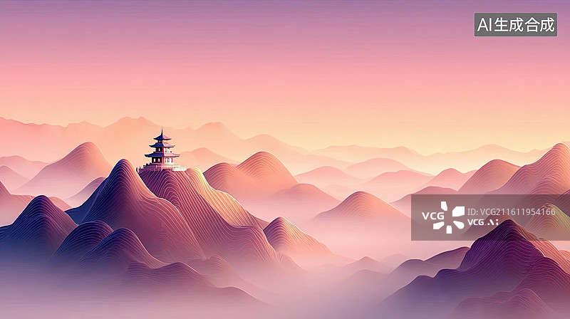 【AI数字艺术】山巅古塔云雾缭绕图片素材