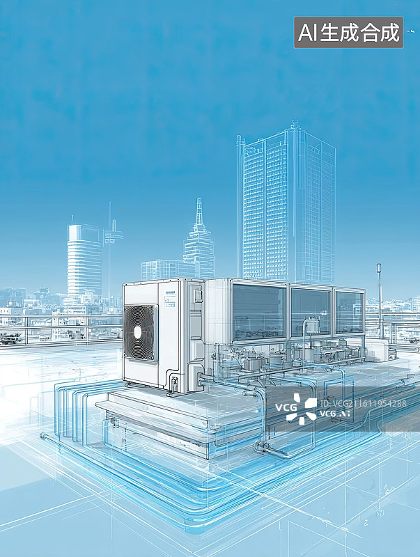 【AI数字艺术】城市楼顶空调设备科技感插画图片素材