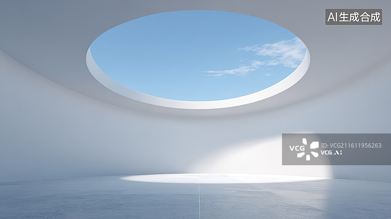 【AI数字艺术】圆形天窗的室内空间图片素材