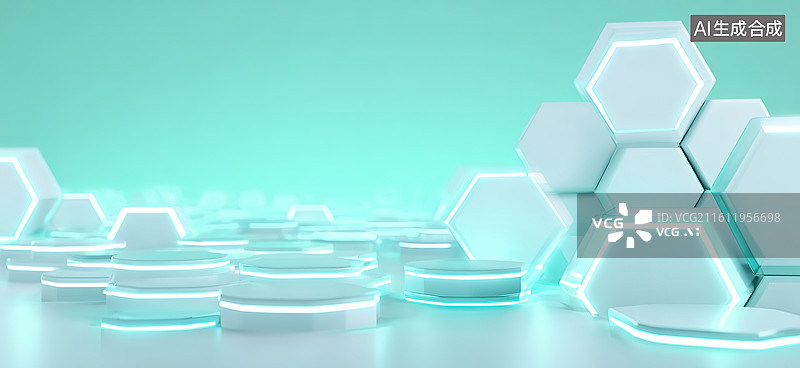 【AI数字艺术】六边形几何结构科技背景图片素材