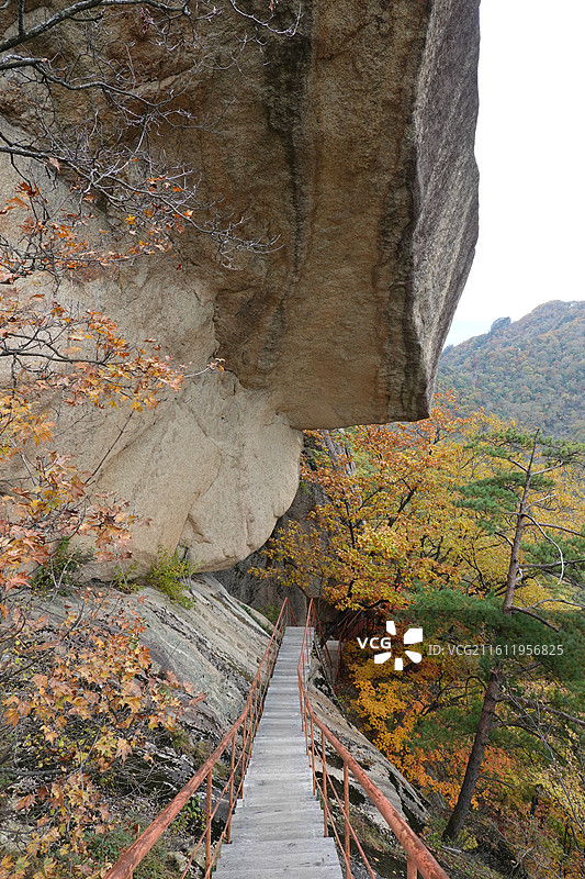辽宁省丹东市宽甸县天桥沟景区：莲花峰下山栈道台阶图片素材