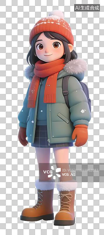 【AI数字艺术】冬日可爱女孩3D形象图片素材