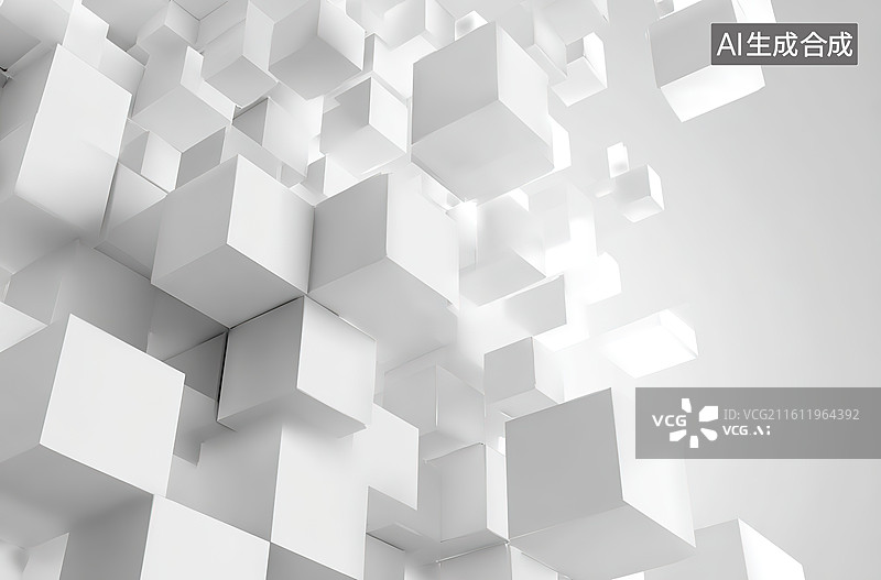 【AI数字艺术】白色立方体几何抽象图案图片素材