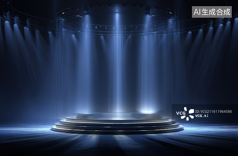 【AI数字艺术】舞台聚光灯照射的圆形讲台图片素材
