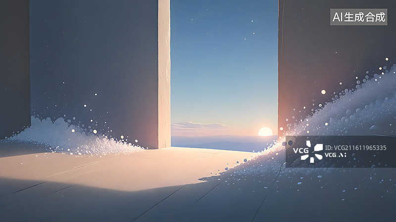 【AI数字艺术】光与影的交错，通往成功的道路插画，坐在阴暗面里的人物背影，眼前是浩瀚星空 抽象艺术壁纸 竖版图片素材