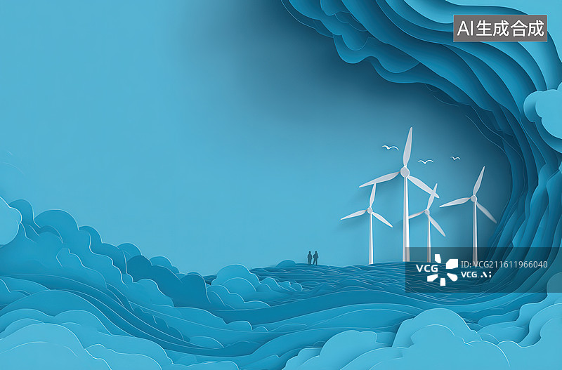 【AI数字艺术】风力发电机与蓝色景观图片素材