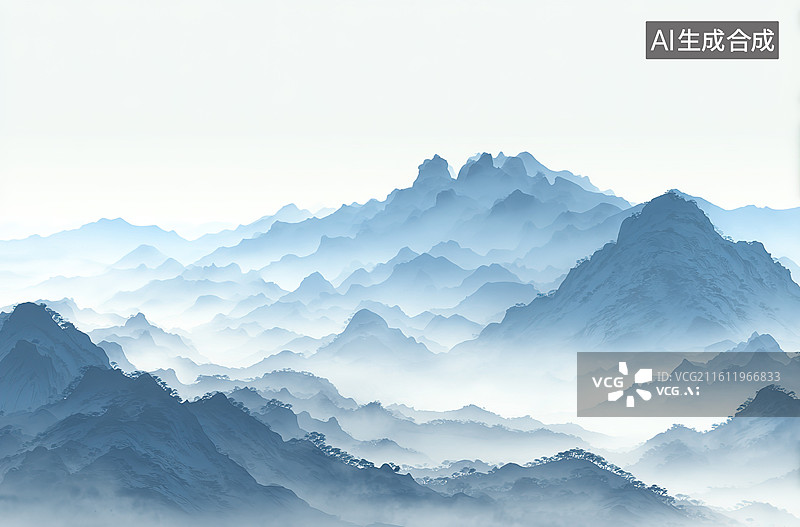 【AI数字艺术】层峦叠嶂的山间雾景图片素材