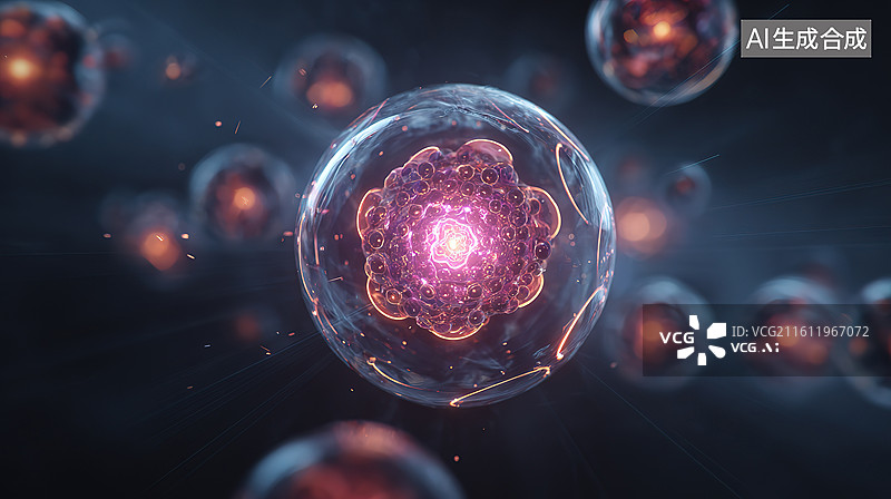 【AI数字艺术】发光细胞结构的微观视图图片素材