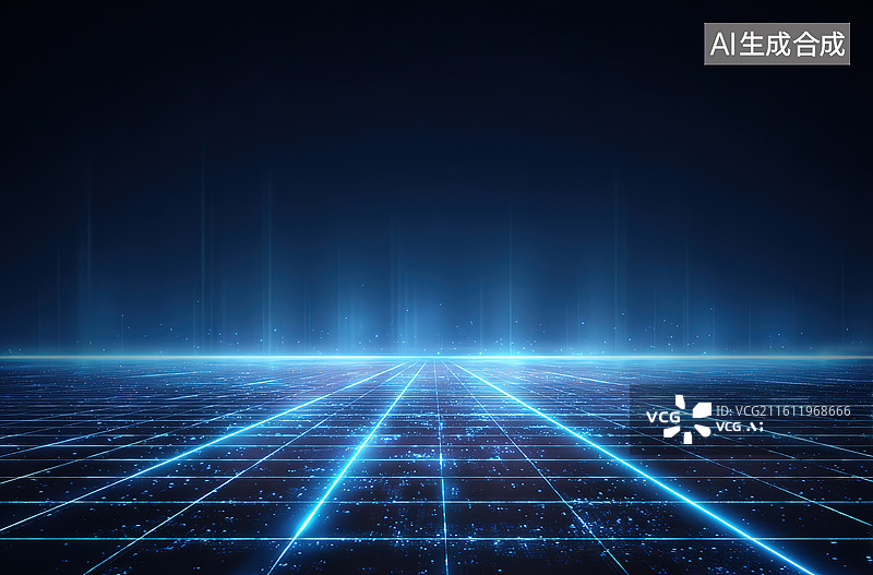 【AI数字艺术】蓝色网格科技空间图片素材