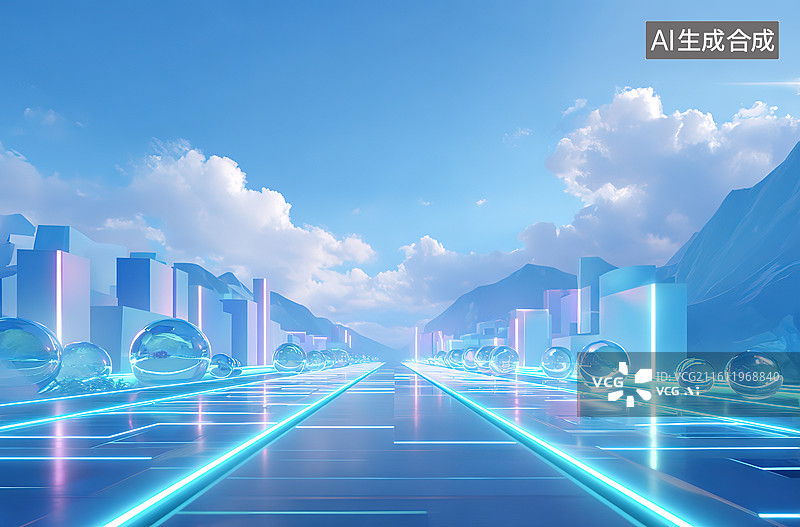 【AI数字艺术】未来城市光路景观图片素材