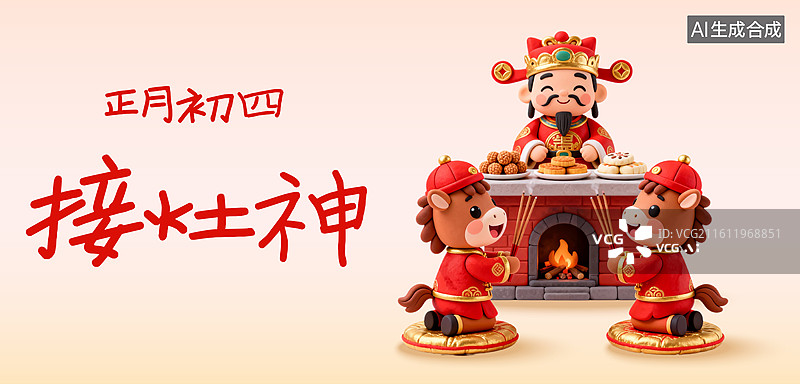 【AI数字艺术】卡通3D粘土风格2026年马年生肖马吉祥物春节年俗系列插画海报模板展板图片素材