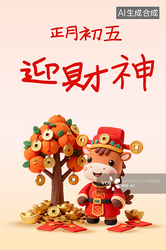 【AI数字艺术】卡通3D粘土风格2026年马年生肖马吉祥物春节年俗系列插画海报模板展板图片素材