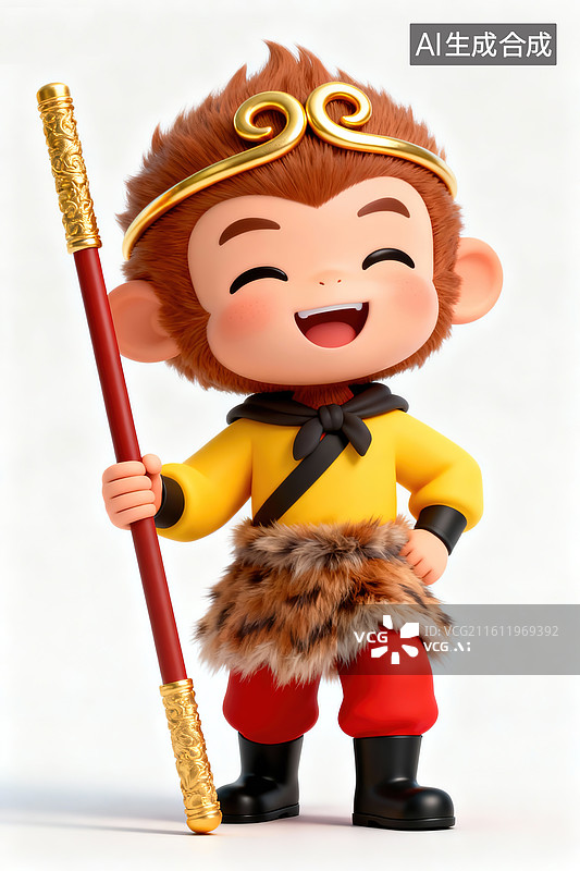 【AI数字艺术】拿着金箍棒的孙悟空3d插画图片素材