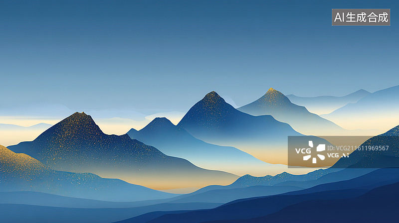 【AI数字艺术】层叠山峦晨雾景观图片素材