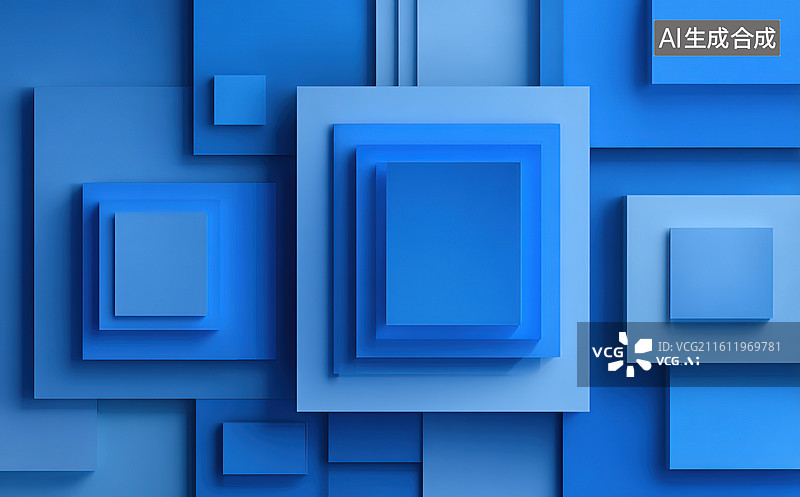 【AI数字艺术】蓝色几何方块抽象图案图片素材