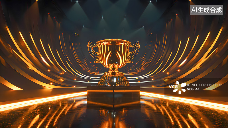 【AI数字艺术】一只金色的奖杯在深色背景前图片素材