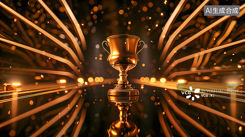 【AI数字艺术】一只金色的奖杯在深色背景前图片素材