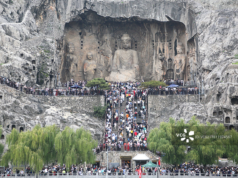 龙门石窟远眺全景图图片素材