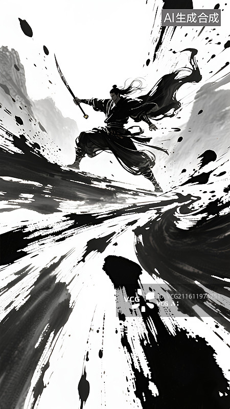 【AI数字艺术】古风武侠水墨壁纸图片素材