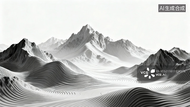 【AI数字艺术】黑白山脉与沙丘景观图片素材