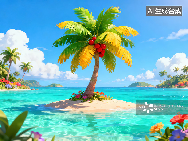 【AI数字艺术】热带海岛椰树风光图片素材