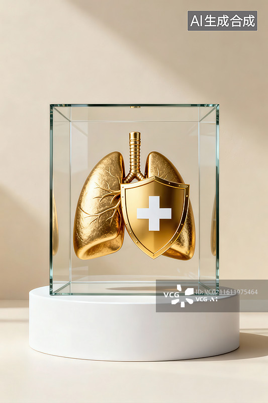 【AI数字艺术】金色肺部与盾牌展示图片素材