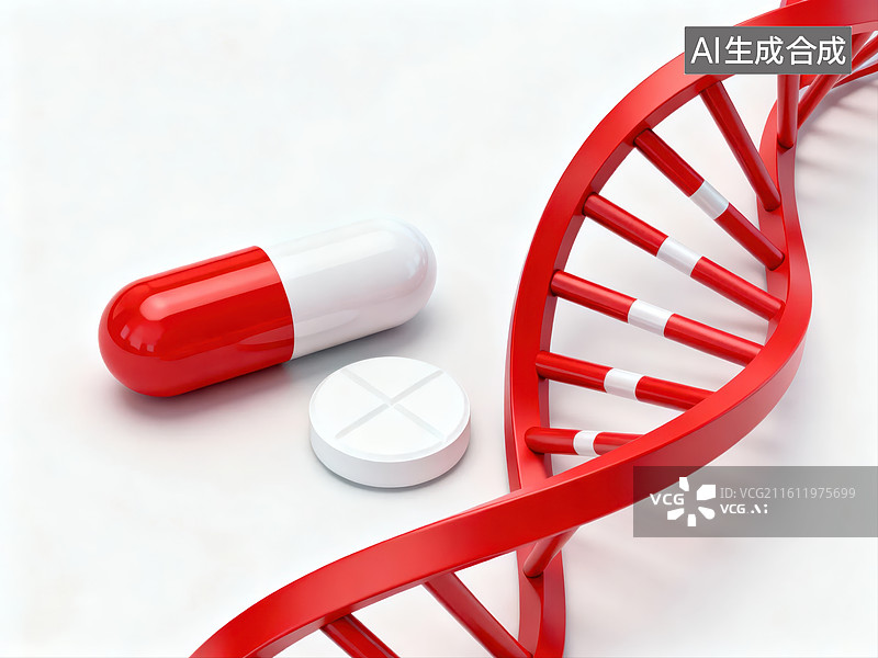 【AI数字艺术】DNA双螺旋与药物胶囊图片素材