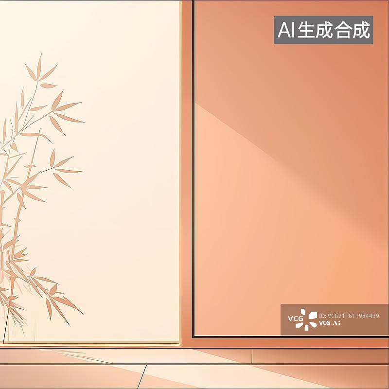 【AI数字艺术】极简风格木制推拉门空间插画图片素材