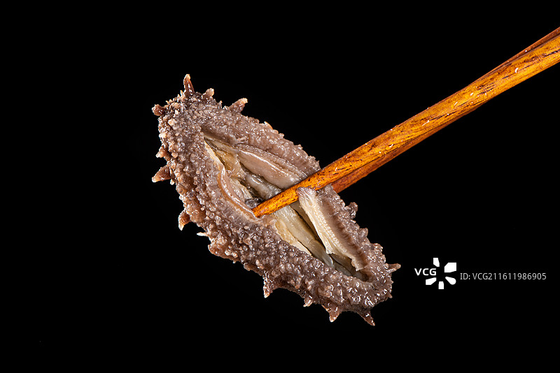 筷子上的新鲜海参特写图片素材