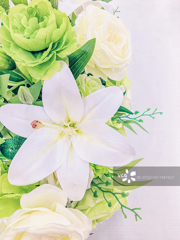 清新绿白仿真花束图片素材