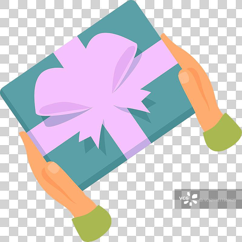 一个人拿着带有紫色丝带的包装好的礼品盒图片素材