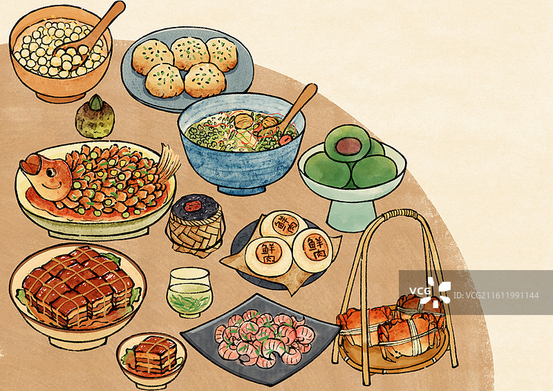 国风苏州美食插画图片素材