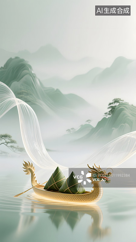 【AI数字艺术】超现实主义中国风山水龙舟粽子端午节图片素材