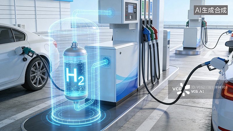 【AI数字艺术】氢能源加油站与电动汽车图片素材