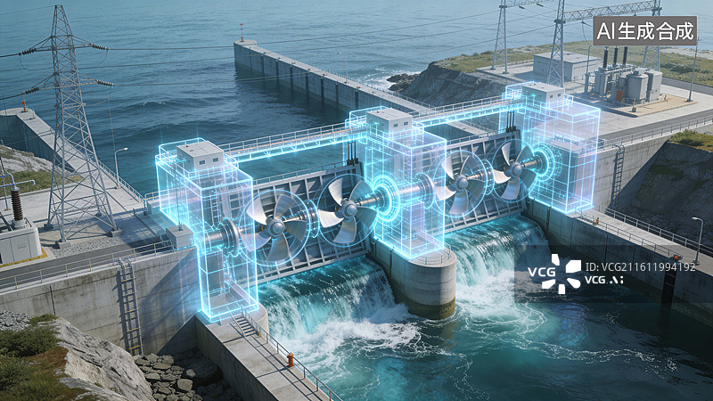 【AI数字艺术】数字可视化水力发电厂图片素材