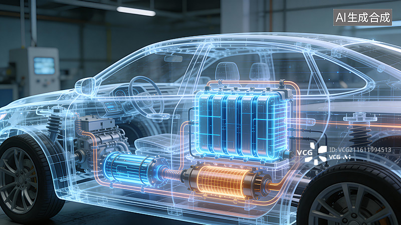 【AI数字艺术】电动汽车内部结构透视示意图图片素材